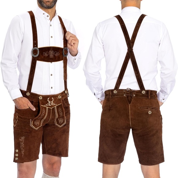 Bavaria Trachten Authentic Lederhosen 100% Leather Dark Brown Men’s 34 EU52 - Picture 2 of 14